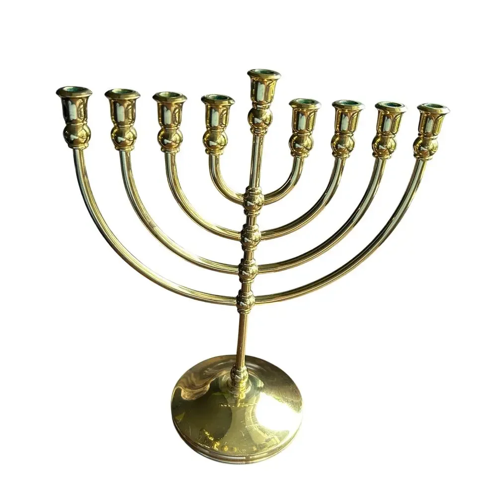 Jewish Chanukiah 9 Branch Menorah Brass Hanukkah Candle Holder - Picture 1 of 9